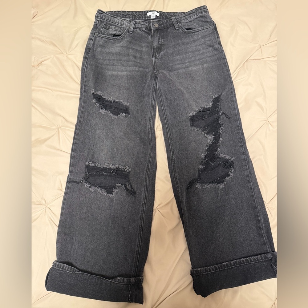 BP Charcoal Distressed Wide-Leg Jeans